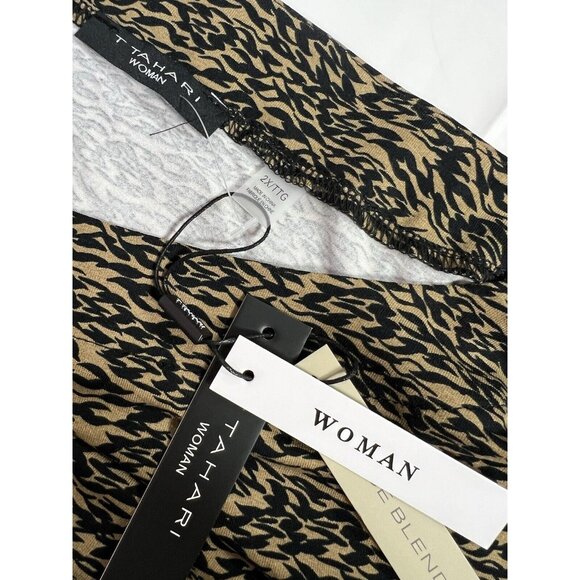 T Tahari Women's Top Size 2X/TTG long sleeves Stretch Brown/Black 3/4 Sleeve NWT - Picture 3 of 8